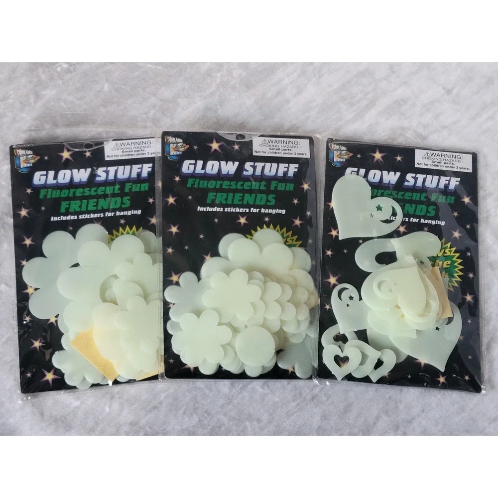 Vtg Y2K Glow In The Dark Flowers & Hearts For Wall/Ceiling Cyberkidz 3 Pack